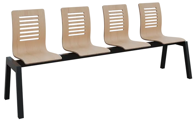 CARMEN 4, dřevěná lavice do čekárny, 4-sedák, dub bělený, kostra černá